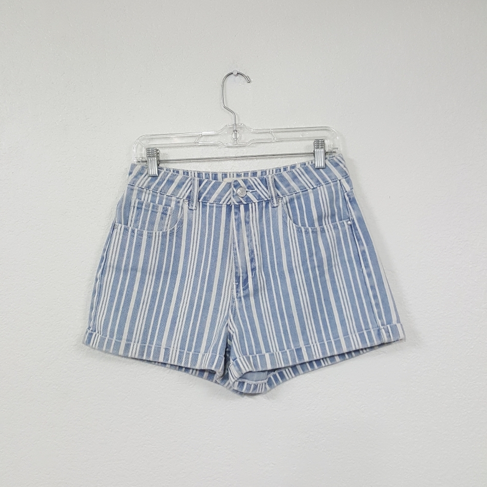 Pacsun Sz 27 Mom Shorts Striped Blue Denim
